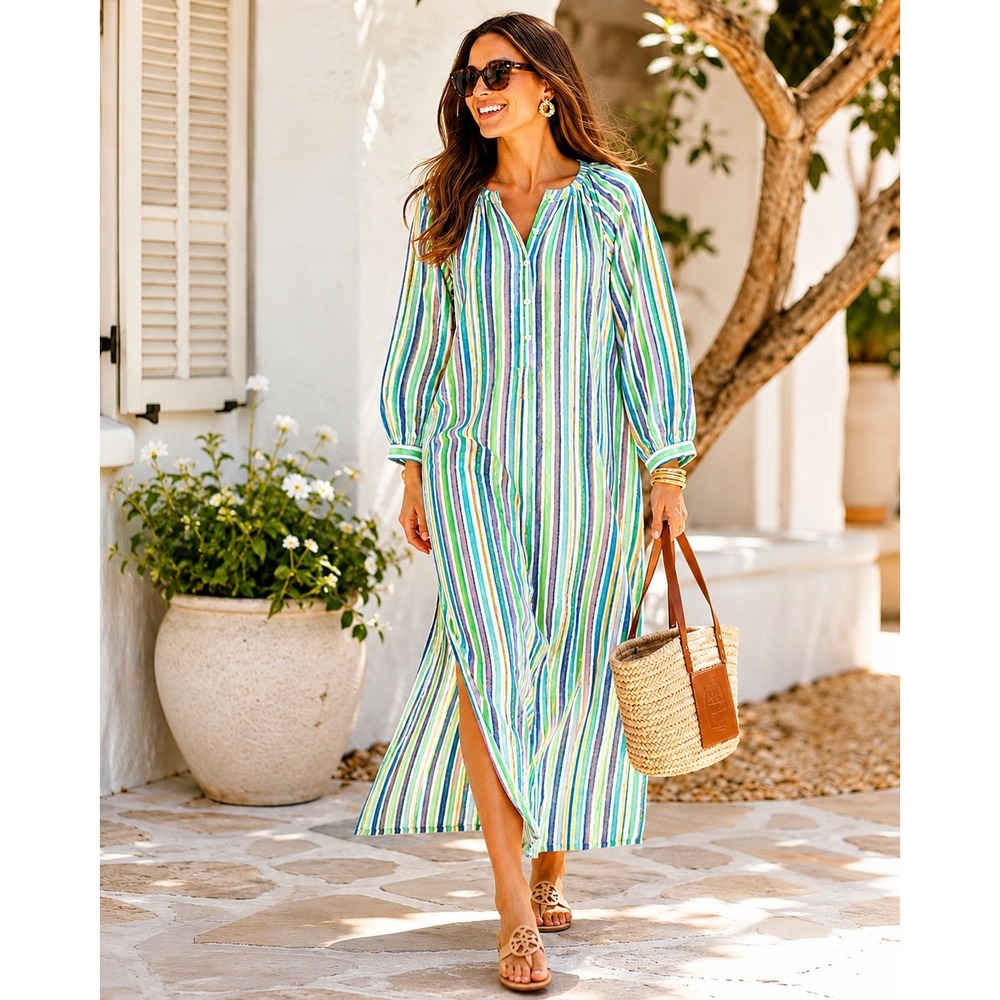 NWT Tuckernuck Pomander Place Heidi Kaftan Maxi Dress Zephyr Stripe ($198) Small